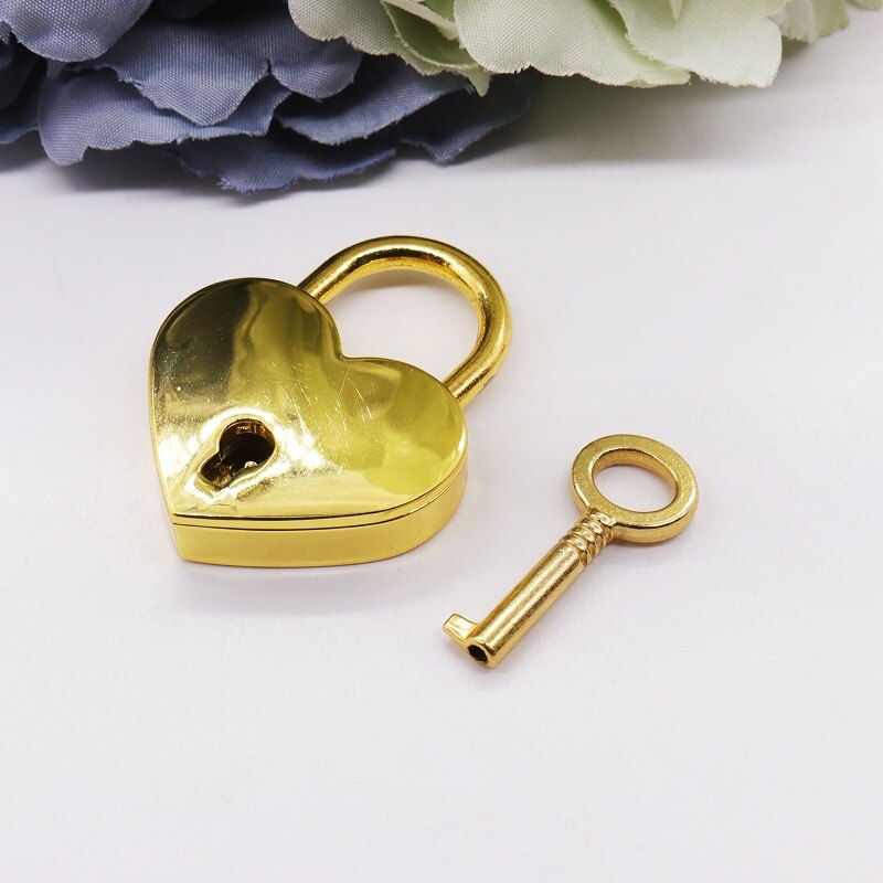 Mini serrure en forme de cœur avec clé, accessoires de jeu de mariage, joli pour les invités, magnifique verrou à souhaits, fournitures de bricolage: gold