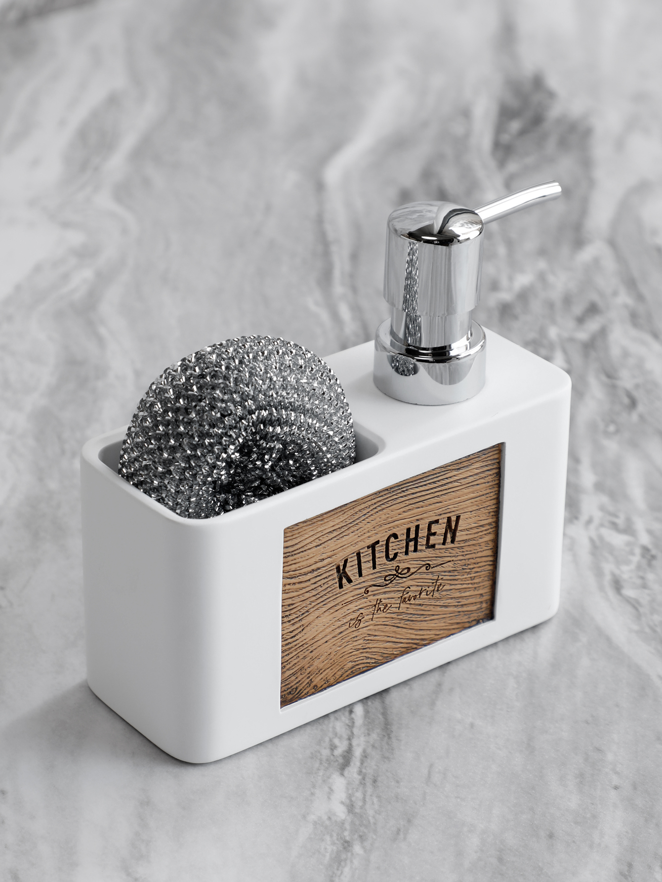 Distributeur de savon de cuisine avec porte-éponge, distributeur de savon liquide pour les mains et la vaisselle et porte-éponges noir et blanc