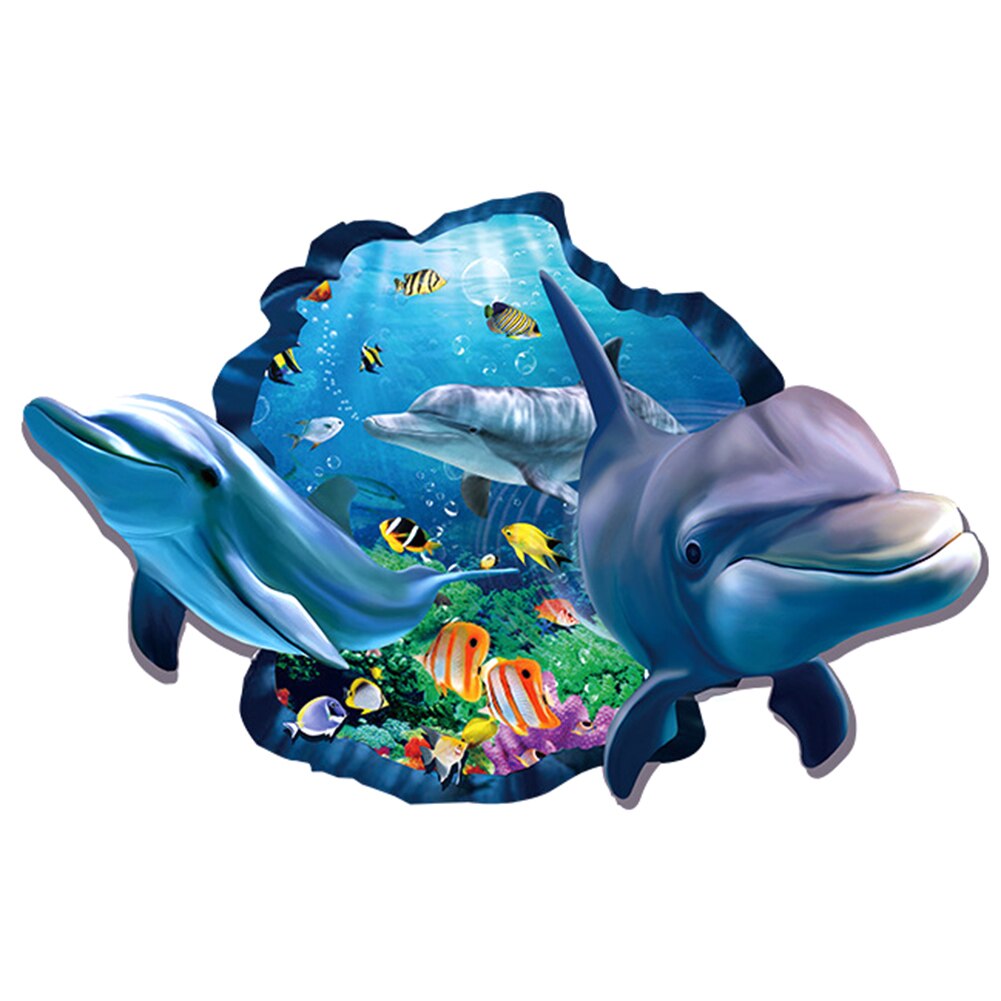 3d Effect Wall Stickers Underwater World Dolphin Fish Background for Kids Room Wall Decals Home Decoration On the Wall: Default Title