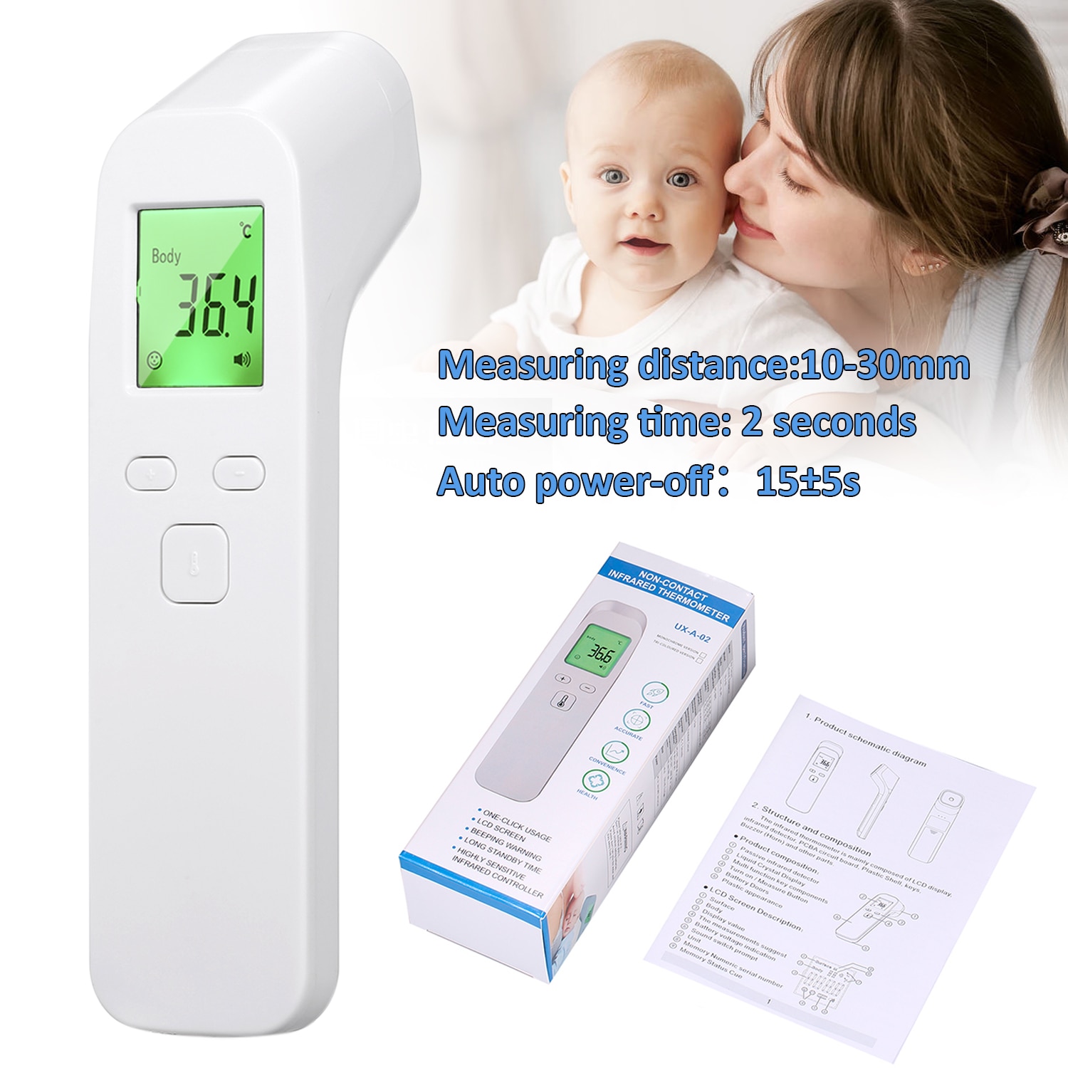Non-contact Ir Infrarood Sensor Voorhoofd Thermometer Temperatuur Meting Digitale Display Huishoudelijke Gezondheid Body Thermometer