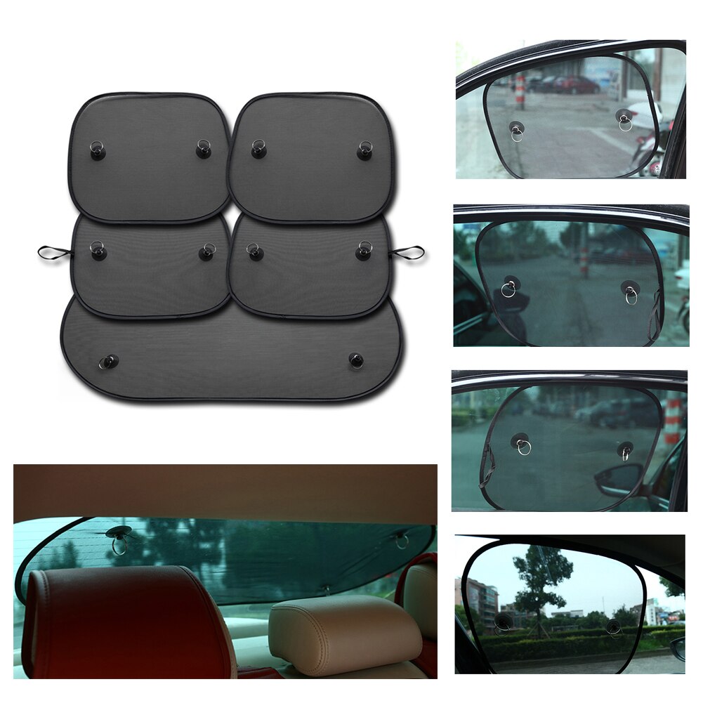 Pare-soleil en maille noire pour voiture, pare-soleil avec ventouse, fenêtre latérale avant et arrière, Protection UV