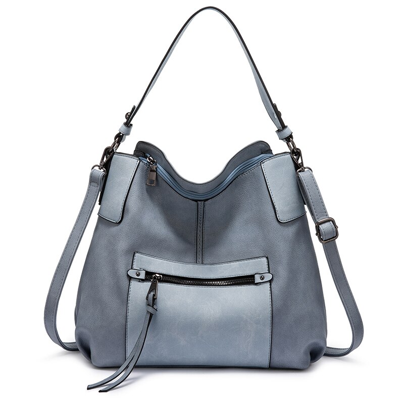 REALER women shoulder bag Large hobos Totes bag crossbody messenger bags for women luxury handbag PU leather gray hand bag: Sky Blue