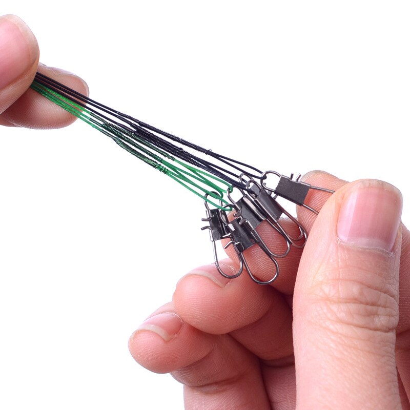 20 Pcs Bags Anti-bite Fly Leash Fishing Lead Line Rope Wire Leading Line Swivel Stainless Steel Rolling Swivels 15/20/25/30cm