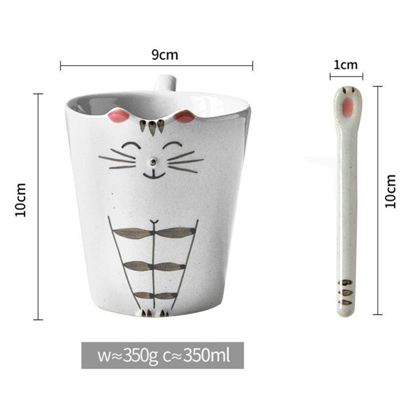 Cute Cat Coffee Mugs Saucer Spoon Cartoon Tea Cups Drinkware