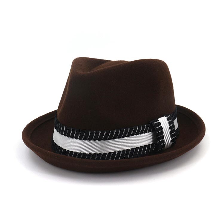 Fibonacci Flanger Fedora Wol Vilten Hoeden voor Vrouwen Mannen Manhattan Gestructureerde Gangster Trilby Bowler Jazz Fedora Hoed: Bruin