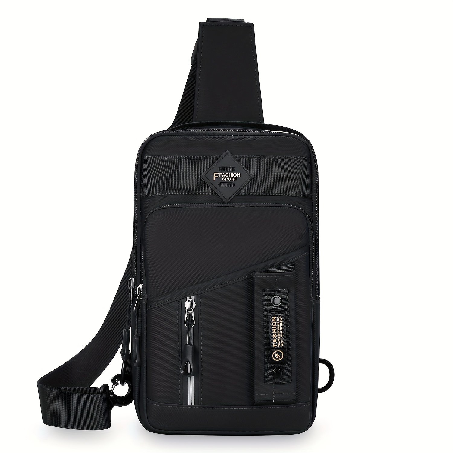 Herre skuldertasker brysttaske multifunktionelle crossbody-tasker rejseslyngetaske: Sort