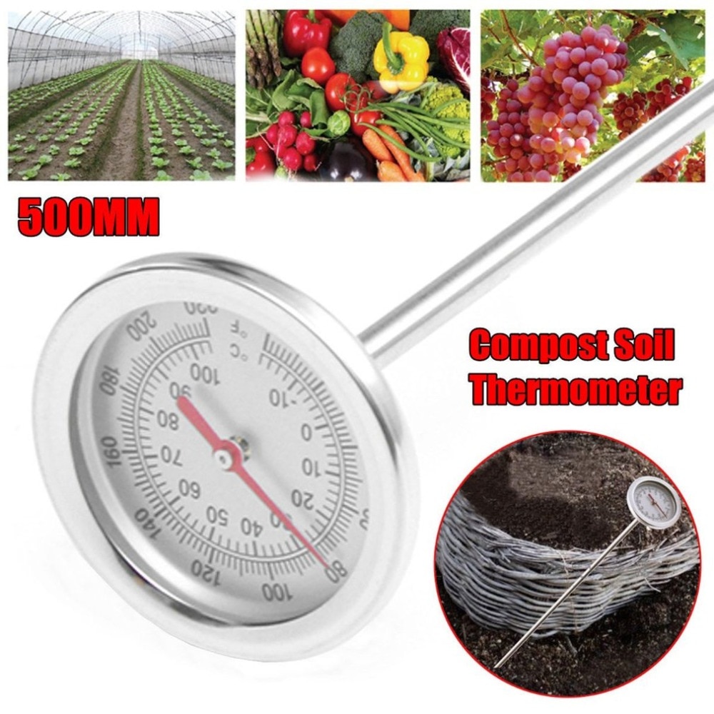20 tum 50cm längd kompost jordtermometer premium livsmedelskvalitet rostfritt stål metall mätsond detektor
