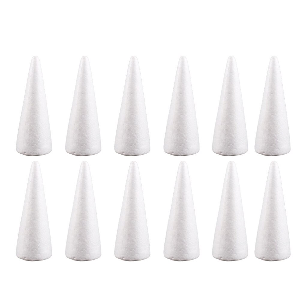 Cono de espuma sólida blanca de 14cm para manualidad casera, 12 Uds., cono hecho a mano para niños, accesorios para manualidad casera, Navidad (blanco)
