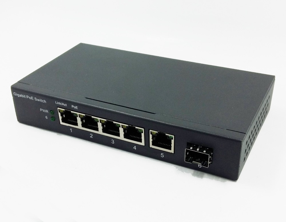 5 Port Gigabit Switch with 4-Port PoE and 1 gigabit SFP fiber port Gibabit switch 4 poe switch