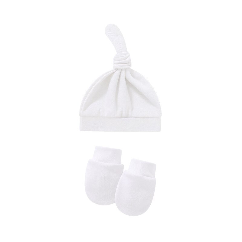 2 pezzi guanti cappello bambino Set morbido cotone neonato ragazzo berretto berretto guanti tinta unita primavera autunno nodo cappello neonato sonno: white