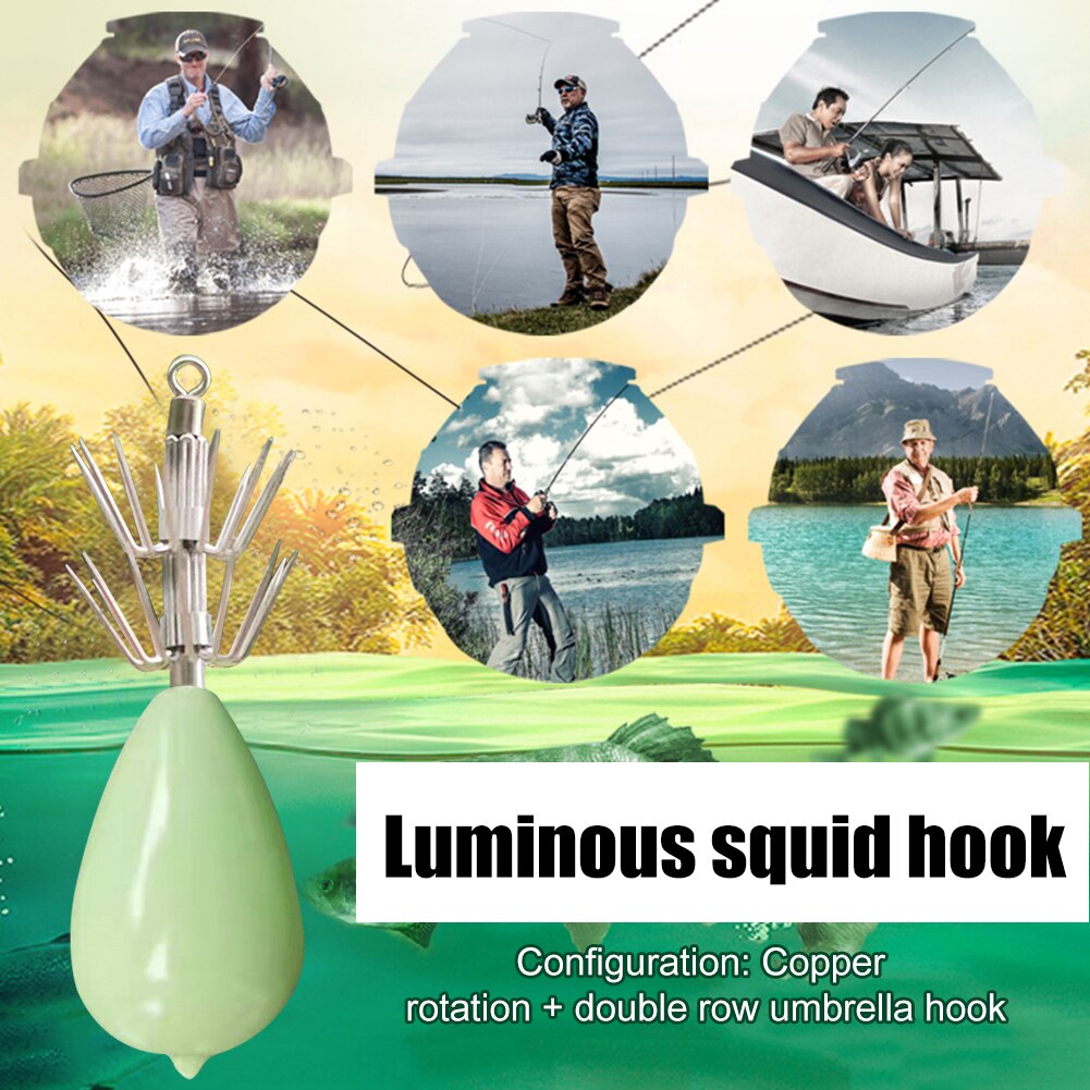Anzuelo de calamar giratorio luminoso de doble capa, anzuelo de pesca que brilla en la oscuridad, Jig de pulpo, accesorios de aparejos de pesca