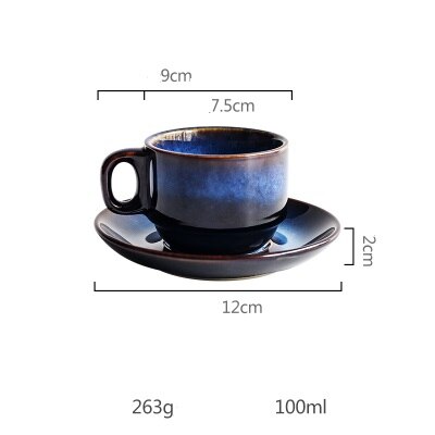 Europeisk Kaffekopp & Tebricka Set - Keramik - 2 Delar - Ugnändringsdesign - Miljövänlig: Små