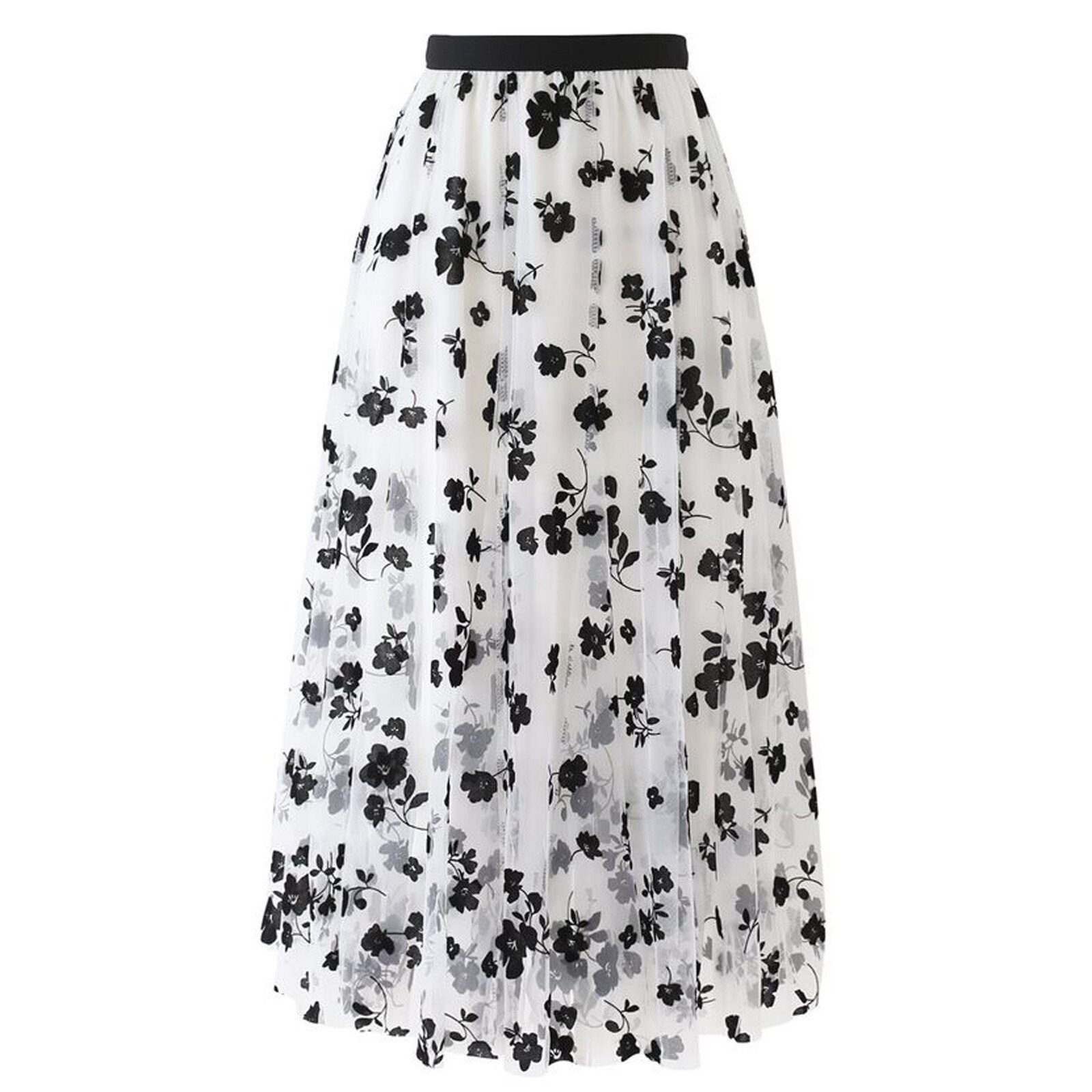 printemps été Vintage Jupe femmes élastique taille haute maille jupes longue plissée Jupe femme Jupe directe: White  / L