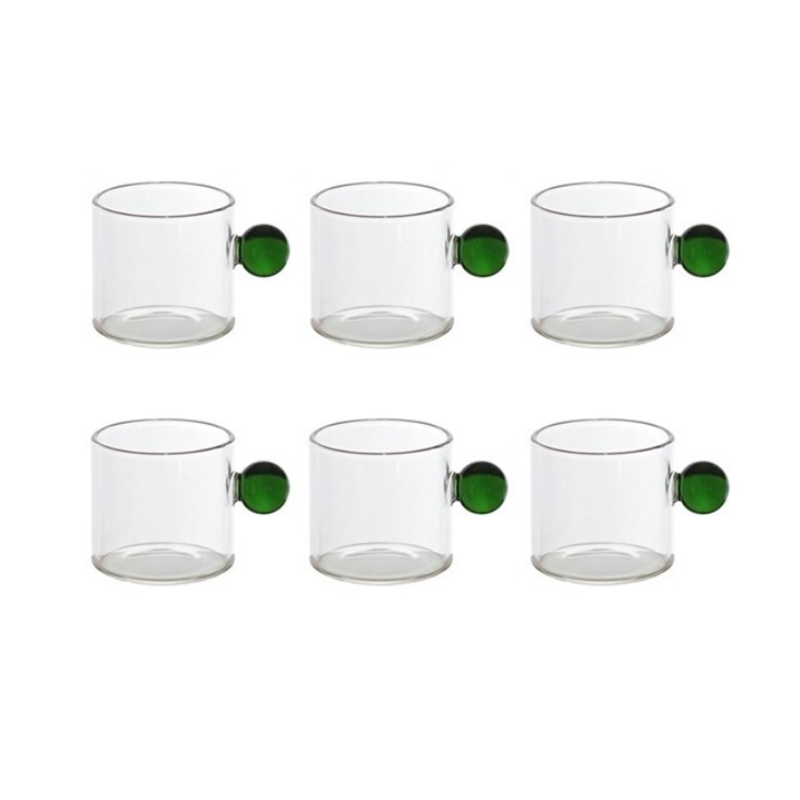 Juego de tazas de té pequeñas para café expreso, cubo de tazas de té de vidrio resistente al calor, decoración de mesa, capacidad de 110ml, 6 uds.: Verde