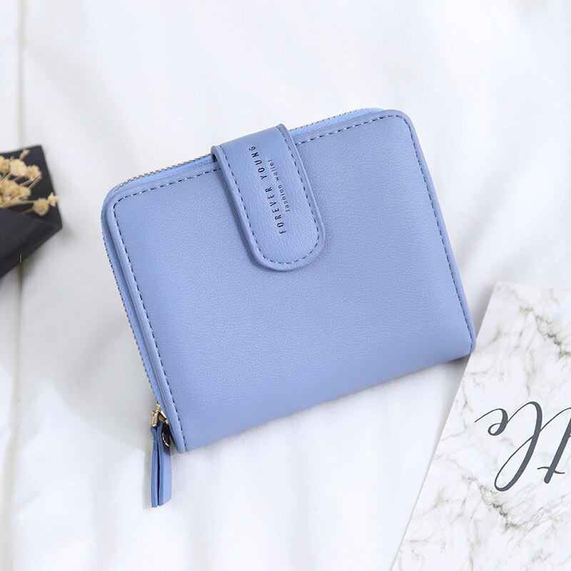 Cartera de mujer, nueva cartera corta para mujer, monederos de ocio, billeteras cortas multifunción, billetera con hebilla para mujer, monedero con cremallera para mujer: Azul