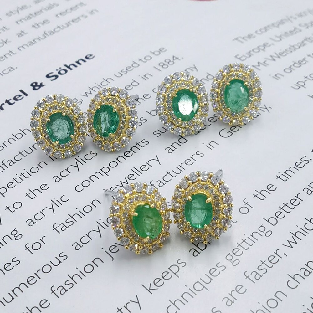 DIMINGKE-pendientes de plata de Esmeralda S925 para mujer, joyería de aniversario de boda, de cumpleaños, 5x7MM