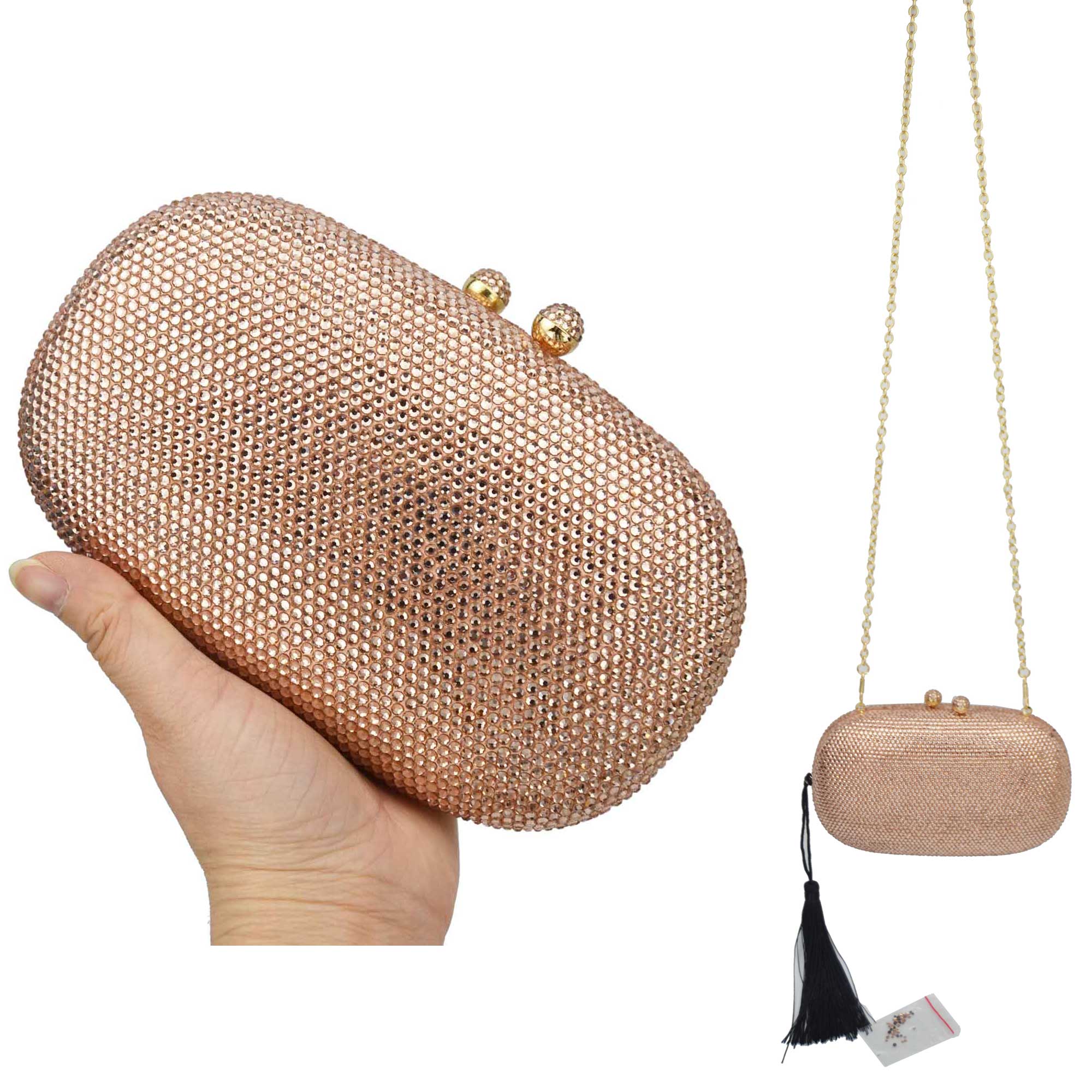Tofsar kristall clutch aftonväskor roséguld festväska silverbröllop brudväskor ab rosa fuchsia aftonväska