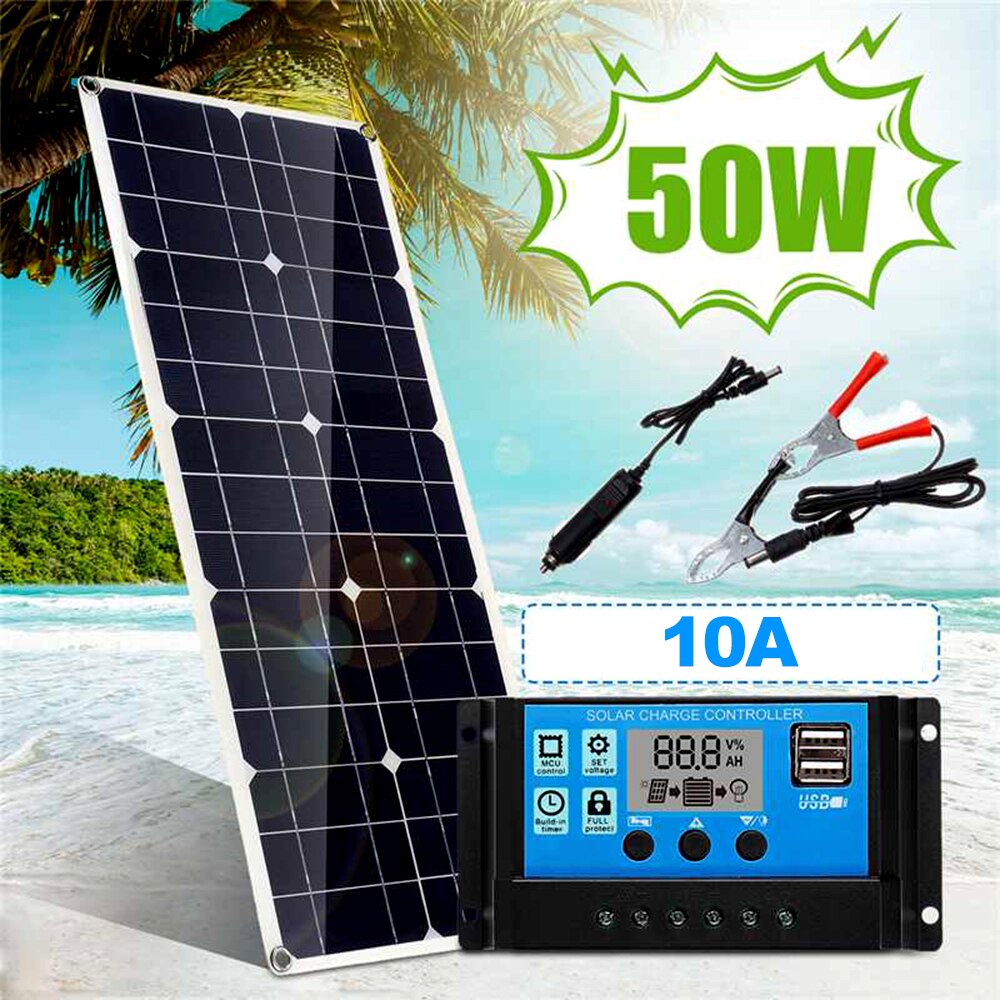 50W 5 V/18 V Zonnepaneel Dual USB Output Monokristallijn Zonnepaneel IP65 waterbestendig + 10A Solar Laadregelaar Regulator