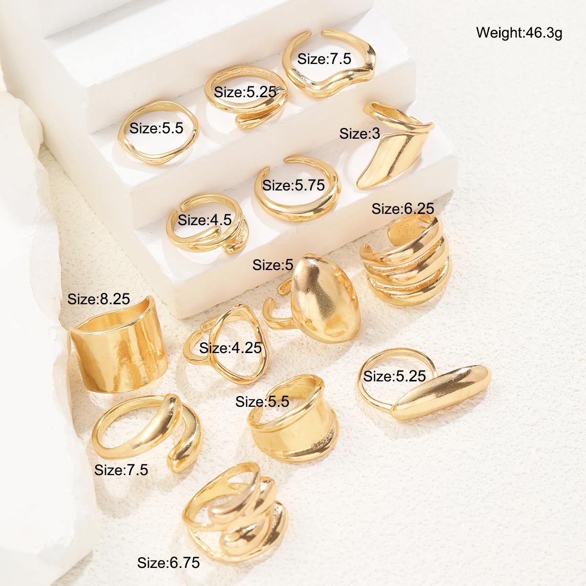 Conjunto de anéis lisos exagerados, 14 peças, moda... – Grandado, image size:1200x1200