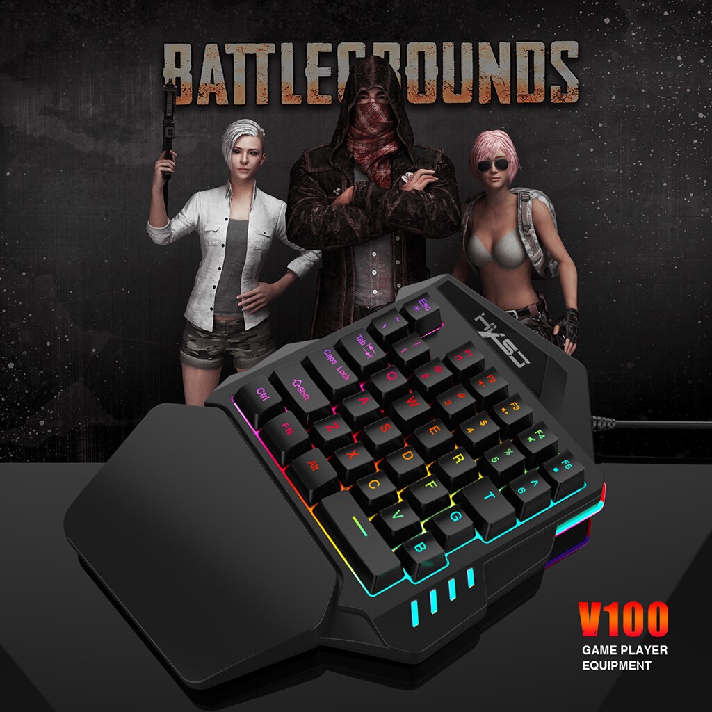 Mini gaming toetsenbord met één hand, muis, combo, usb, bedraad, game, 35 toetsen,  v100+a907 rgb, mechanisch toetsenbord met één linkerhand, polssteun
