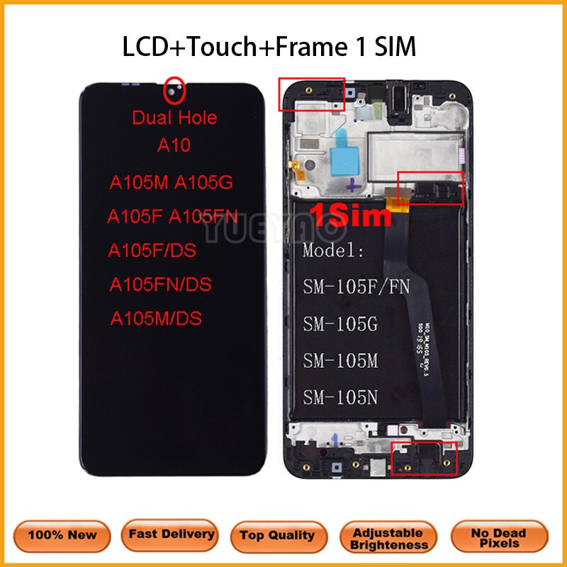 6.2" LCD For Samsung Galaxy A10 A105 A105F SM-A105F LCD Display Screen replacement Digitizer Assembly with Frame: A10 1SIMFrame NoGift