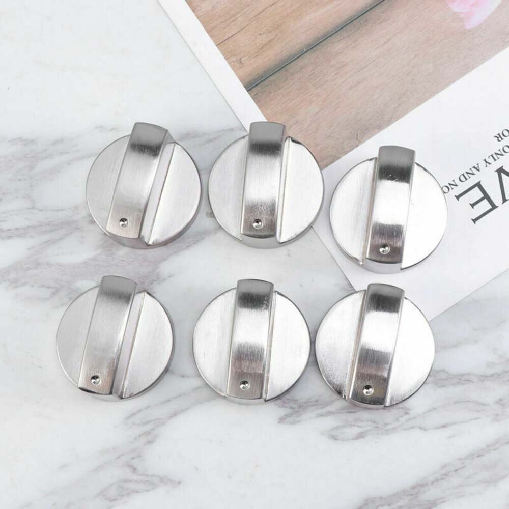 Kitchen Universal Metal Gas Stove Knobs Cooker Oven Hob Switch Control Metal Silver Gas Stove Cooker Knobs Adaptors Switch 6Pcs