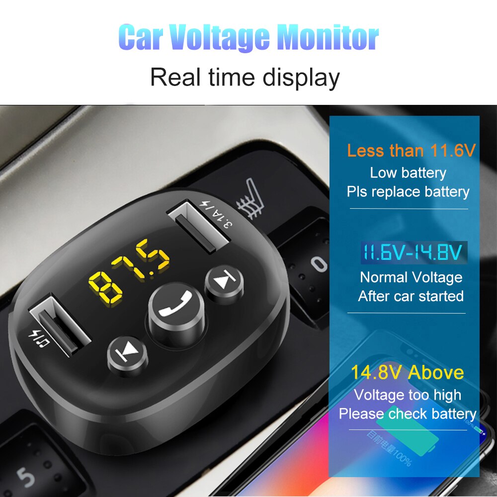 JINSERTA FM Transmitter Car Bluetooth 5.0 FM Radio Modulator Car Kit Dual USB Car Charger Handsfree Wireless MP3 Player