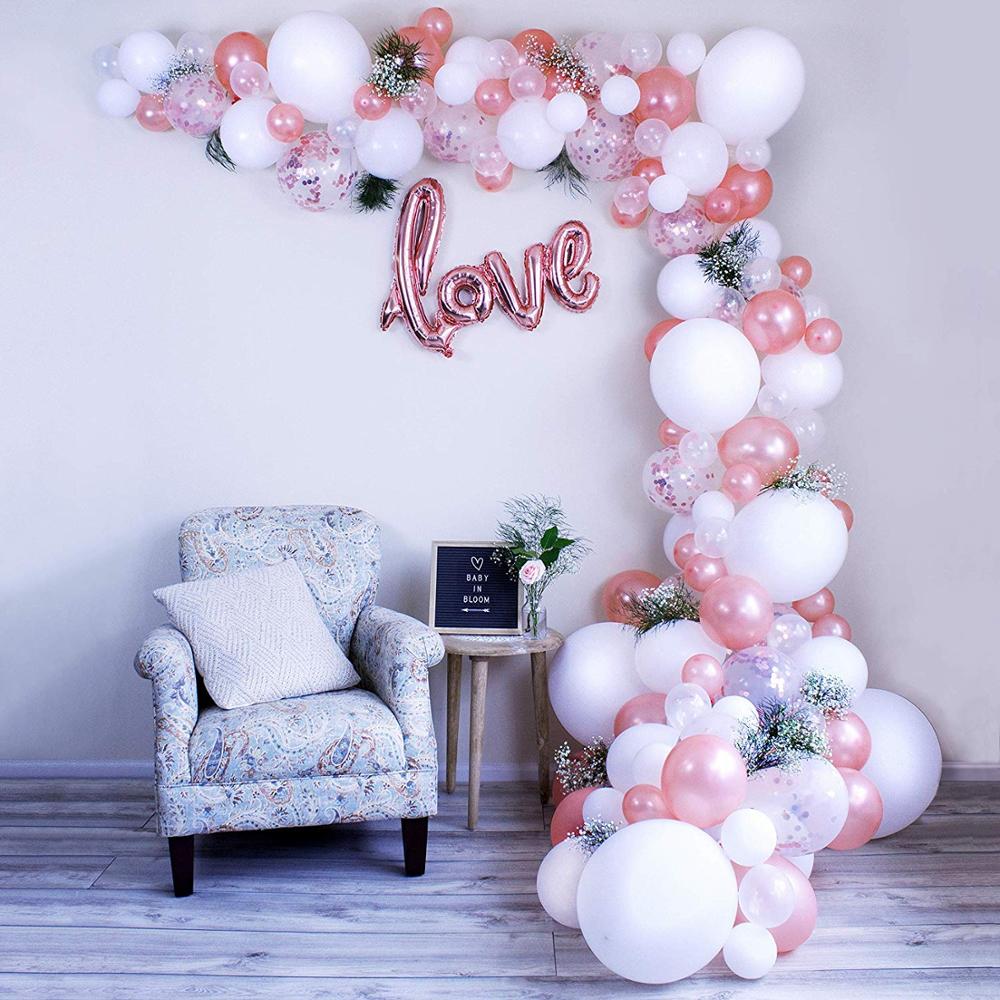Ballon Boog Guirlande Kit Liefde Rose Goud Confetti Clear Ballonnen Accessoires Voor Bruiloft Baby Shower Bachelorette Engagement