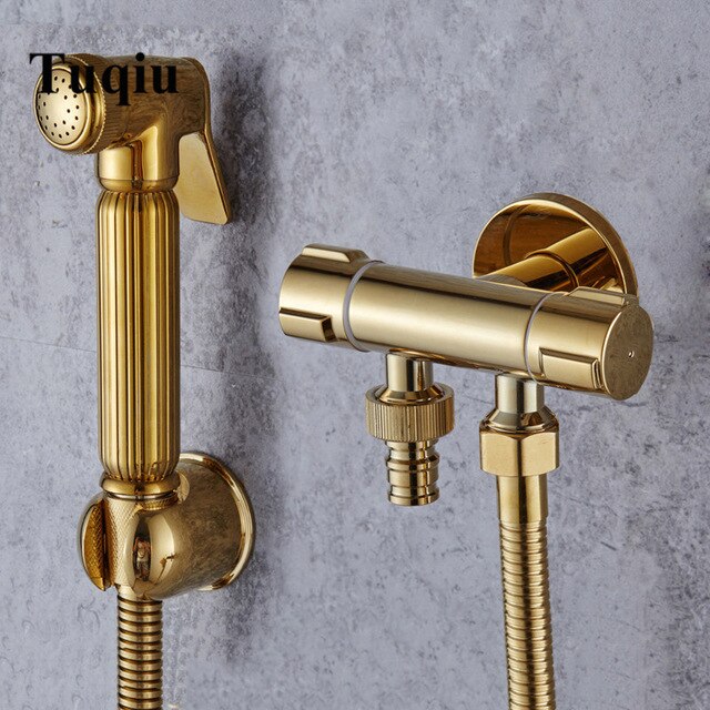Bidet vandhane væg håndholdt bidet spray bruser sæt toilet shattaf sprøjte douche kit bidet vandhane sæt guld: Bidet vandhane sæt 1