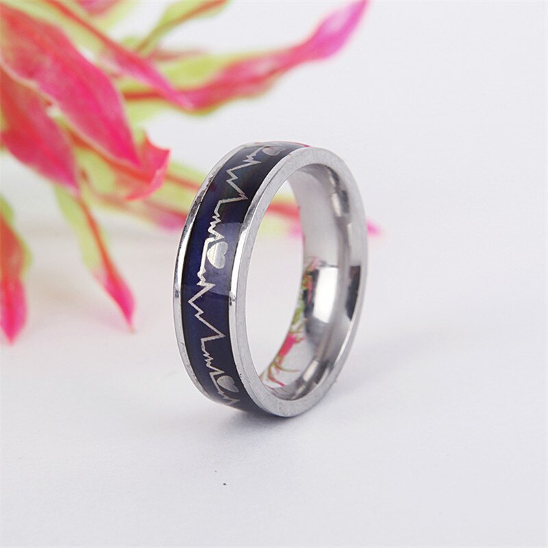 Modyle Stainless Ring Changing Color Mood Rings Feeling / Emotion Temperature Ring Wide 6mm Smart Jewelry