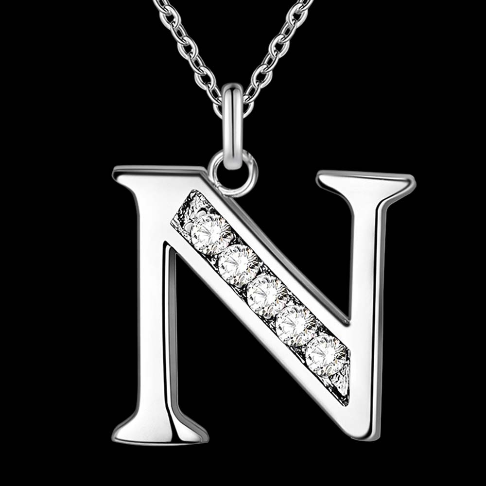 Letter A-S silver plated Necklace, Stamp 925 silver jewelry Pendant /XYLQNNAG XYLQNNAG: N