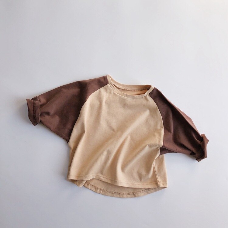 Koreaanse Versie Van De Kinderen Katoen Lange Mouwen T-shirt Voorjaar Baby Met Een Dieptepunt Shirt Contrast kleur Bat