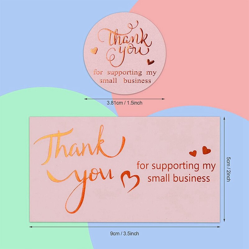 500/Roll 1.5 Inch Thank You Label Sticker Stamping Thank You Card Sticker With 100 Pink Cards Packaging Label