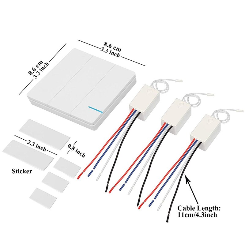 3 Way Remote Wireless Light Switch Receiver Kit Waterproof,Easy Installation,No Wiring,On/Off Control Multiple Lights