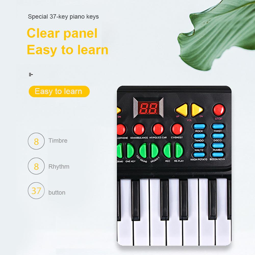 Teclado electrónico de 37 teclas, Piano LED, música, juguete portátil con micrófono, Electone educativo para niños