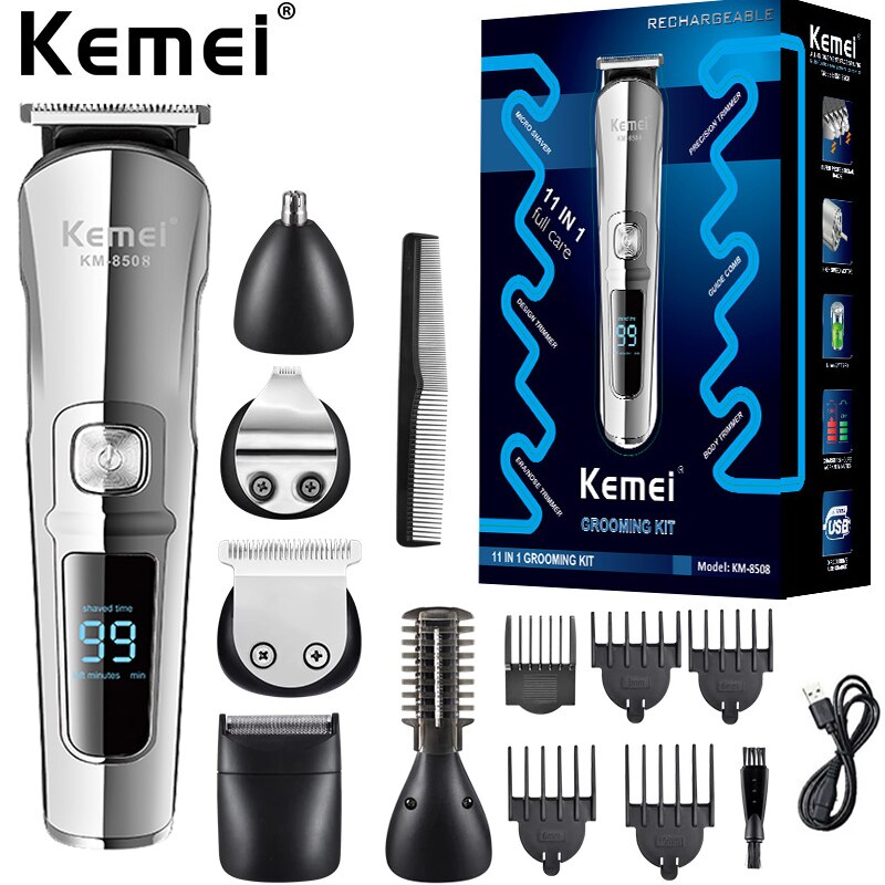 Kemei Hair Trimmer Waterproof 6 in 1 Hair Clipper Electric Hair Cutting Machine Beard trimer Body Men Haircut: With box