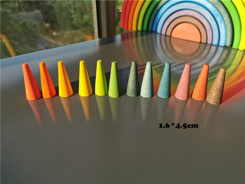 Bloques de Mandala de arcoíris de madera para niños, piezas sueltas Montessori, juguetes de setas, gotas de panal, brotes de bambú, conos de árbol de bellotas: Caqui oscuro