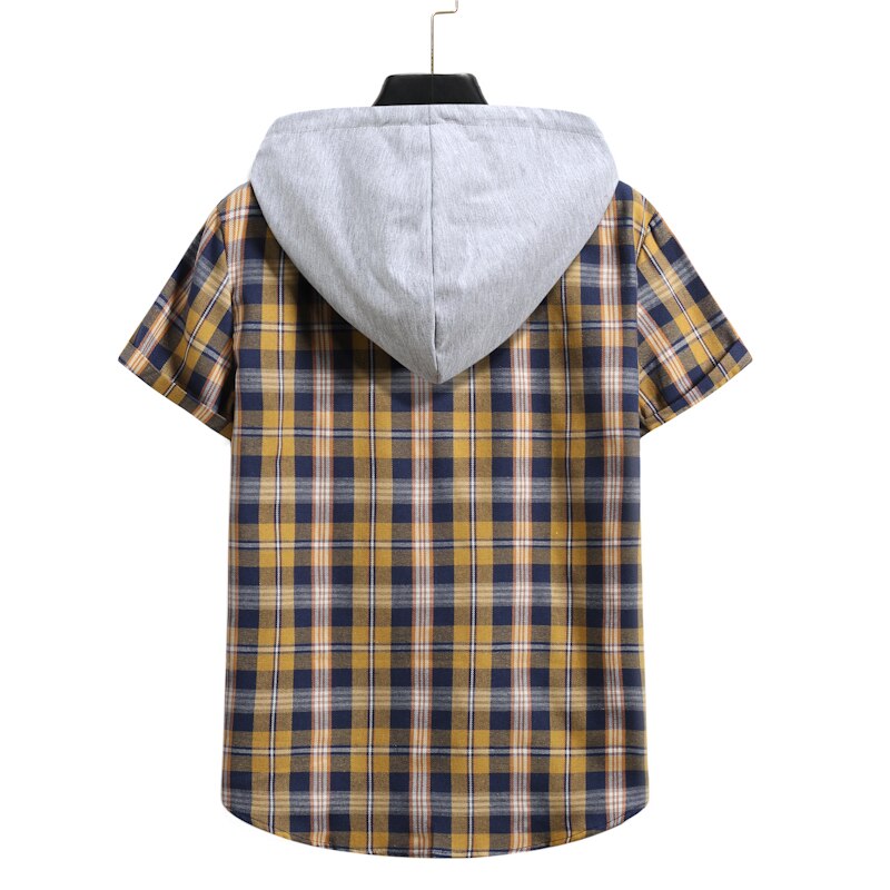 Hooded Checked Short-sleeved Shirts for Men and Women