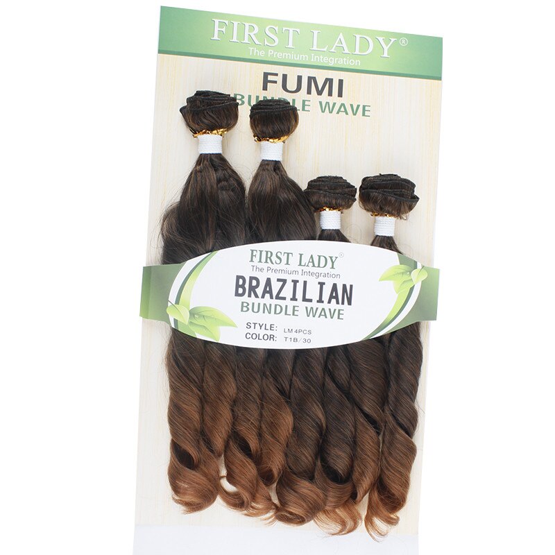 Soku Funmi-pelo sintético rizado, degradado, negro, marrón, de 16 a 18 pulgadas, tejido de manojo de extensiones de cabello, fibra resistente al calor: T1B 30
