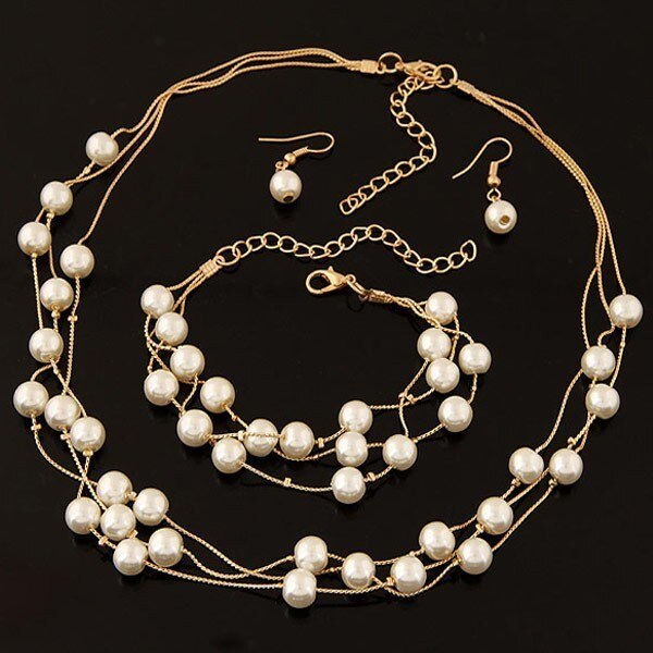 Gesimuleerde Parel Sieraden Set Voor Vrouwen Kralen Statement Ketting Oorbellen En Armband Set Party Bruiloft Sieraden