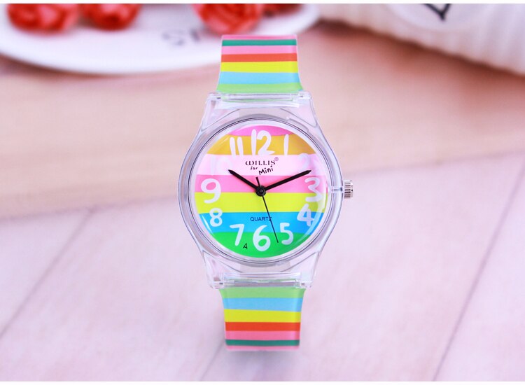 Regenboogstreep dames willis mini horloges hars tafel waterdichte dames tafel regenbogen horloges