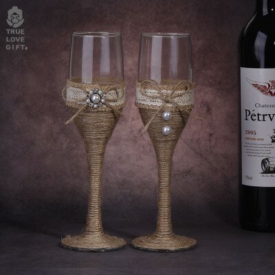 2 st set bröllopsglas linne kristall bröllop champagneglas spetsklänning bägare rödvin glas kopp bröllopsdekoration: 2