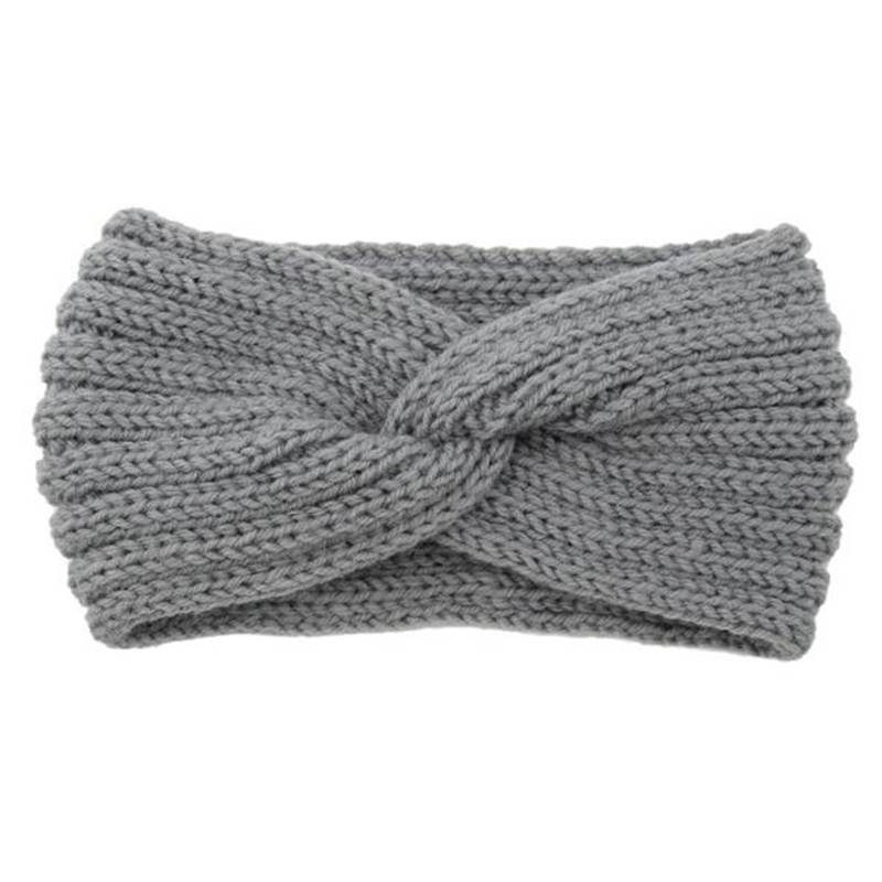 Winter Quer Knoten Stirnband Einfarbig Gestrickte Warme Haarband Dame Weibliche Haar Zubehör Wärmer Ohr Häkeln Elastische Haar Bands: grau