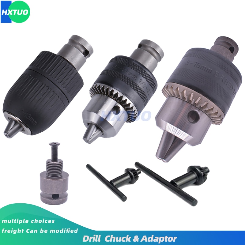 Drill Chuck &amp; Drill Chuck Adapter Convert Impact Wrench Into Electric Drill - 1/2"-20UNF &amp; 3/8"-24UNF Thread 3 Jaw Chuck