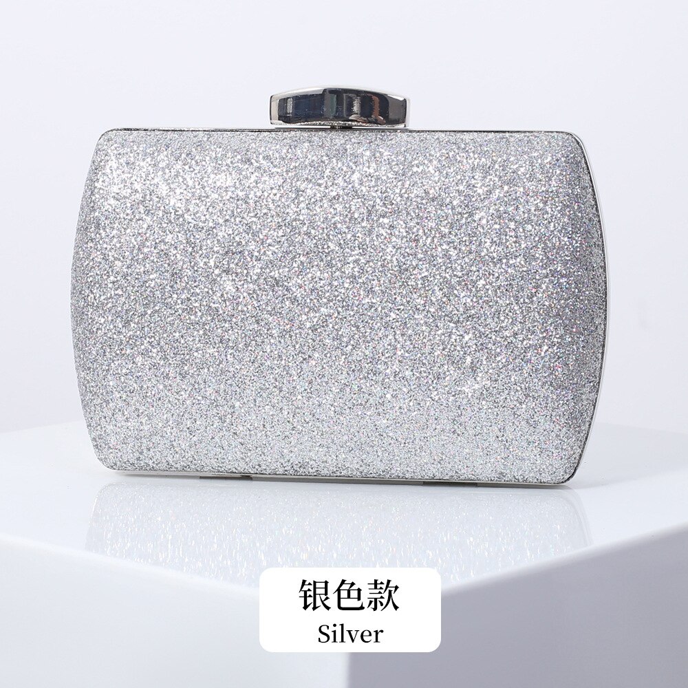 Vrouwen Sequin Shiny Avond Handtas Metalen Avondtasje Keten Schoudertas Gold Bridal Clutch Purse Bag Luxe Bruiloft Portemonnee: Silver