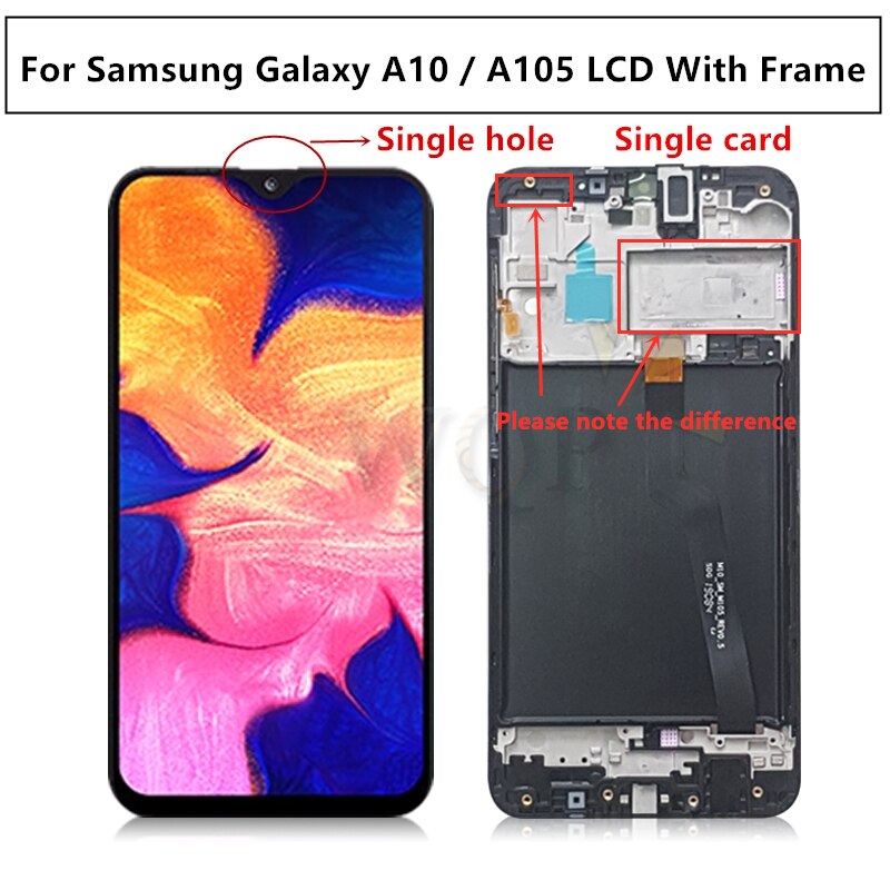 Samsung Galaxy A10 LCD Display - 6.2" IPS Touchscreen Digitizer Assembly with Frame - SM-A105F: Single card frame