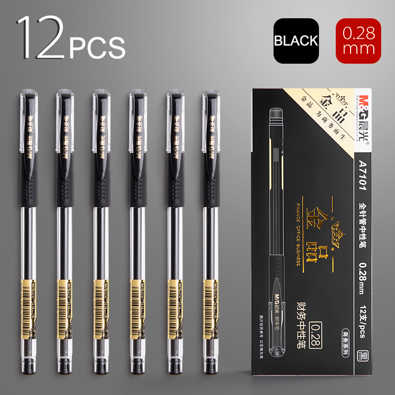 M & G – stylo Gel à pointe Ultra Fine, 0.28mm/0.35mm/0.38mm, 12 pièces/boîte, recharge d'encre, noir, bleu, rouge, fournitures de papeterie scolaires et de bureau: WHITE