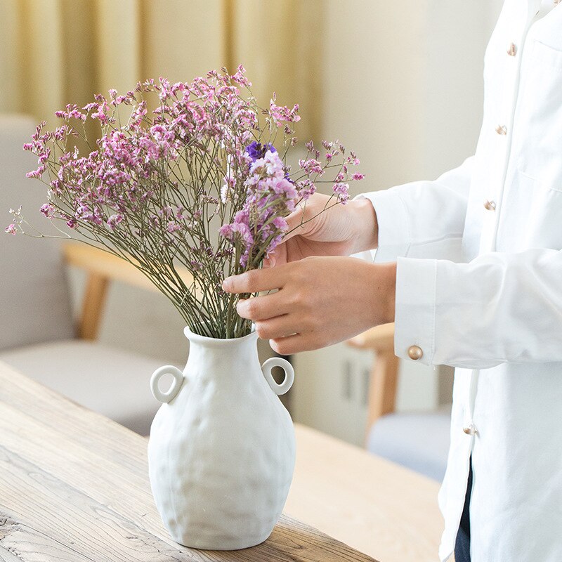 White Ceramic Vase Ornaments Dried Flowers Small Fresh Living Room Flower Arrangement Starry Table Home Decoration