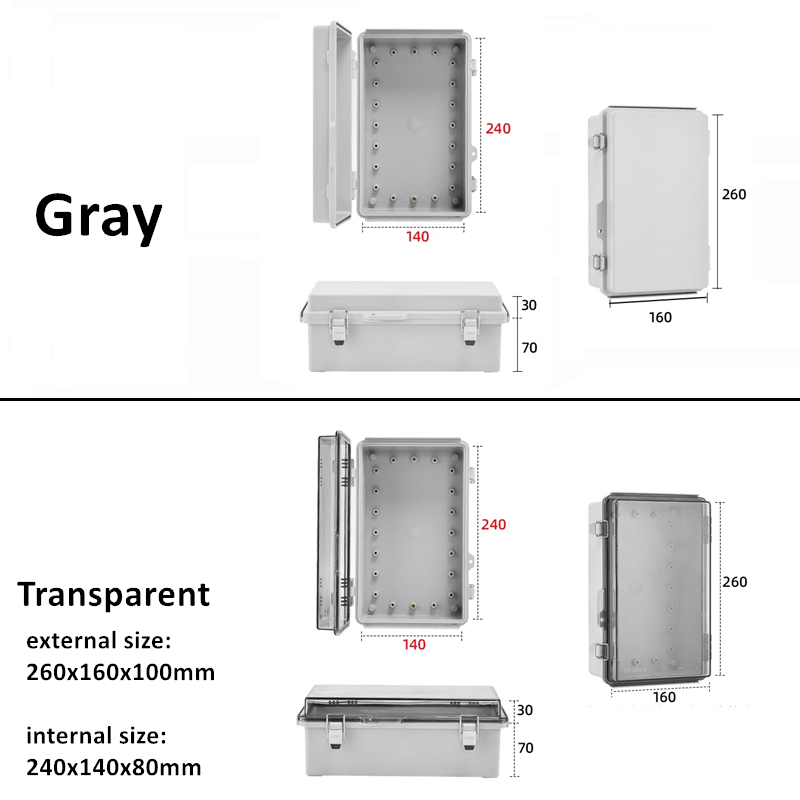 IP67 Waterproof Gray/Transparent Cover Enclosure Junction Box ABS Plastic Outdoor Electronic Instrument Hinge Case Fast