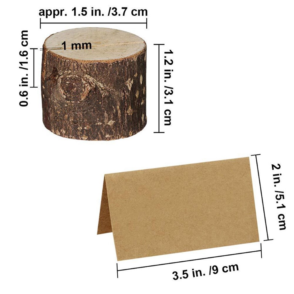 20 paires En Bois Naturel D'écorce Porte-Mémo Parti Décoratif Bois Pile Nom Porte-Cartes Menu D'anniversaire De Mariage Décor